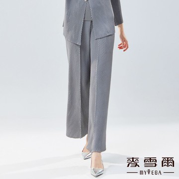 Myvega麥雪爾 光澤感立體壓褶套裝寬褲-灰