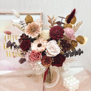 永生捧花-幸福暖紅花束 婚禮捧花 乾燥花 情人節yuflorist