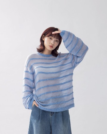 立體橫條設計針織上衣 三色售
