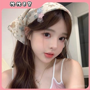 🔥臺灣出貨快🔥春夏可愛萌係頭巾女動物樂園ins氛圍感拍照擺拍小方巾複古綁帶巾