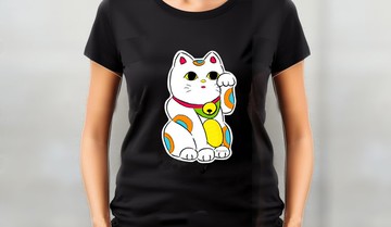 小飯糰  側身招財貓   黑色中性短T