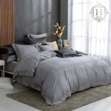 HOYA H Series 500織康納理維刺繡匹馬棉薄被套床包組｜雲河灰｜(雙人/加大/特大)