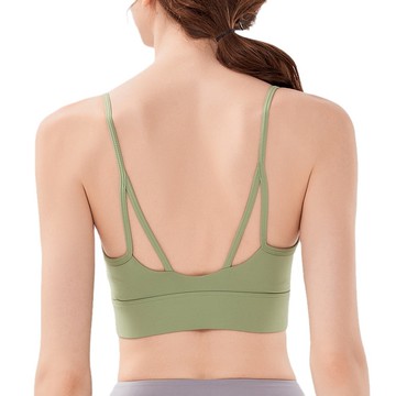 運動內衣 新款防震集中爆乳薄款速乾吊帶美背 固定式胸墊設計 細肩帶裸感瑜伽健身運動內衣女