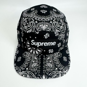 《Urban當天出貨》Supreme Bandana Camp Cap 黑色變形蟲 五分割帽 板帽 GD IU 易烊千璽
