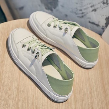 香港兩穿小白鞋女一腳蹬懶人鞋2025新款百搭休閑平底學生板鞋春秋