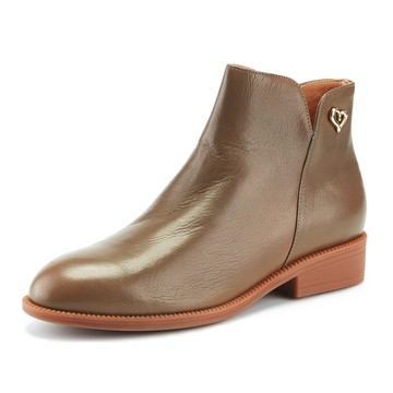 ORIN 愛心飾釦真皮低跟短靴 可可 #24808