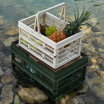 戶外箱鏤空瀝水露營箱折疊提籃側開野餐藍后備箱雜物箱收納整理箱