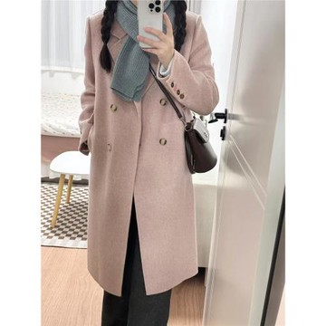 2025春秋新款雙面羊絨大衣女韓系高級感中長款正肩小個子毛呢外套