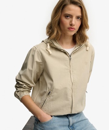 Superdry Women's Hooded Washed Twill Jacket Beige Size: 10