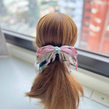 拼接棉布蝴蝶結鯊魚夾抓夾相交夾髮夾髮飾頭飾-古典淡綠