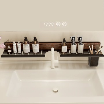 【防霉免打孔】胡桃木衛生間洗漱臺鏡前水龍頭置物架浴室洗手臺洗臉臺免打孔收納