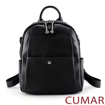 CUMAR 極簡休閒軟質真皮後背包-黑色