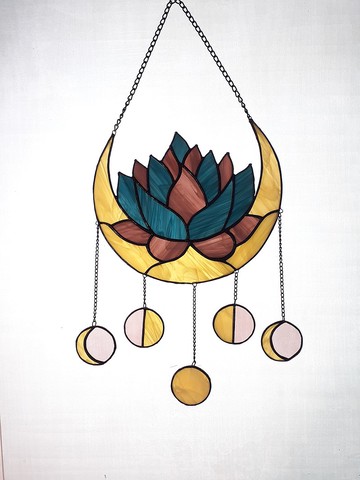 彩色玻璃月亮蓮花捕夢網月相花飾太陽捕手