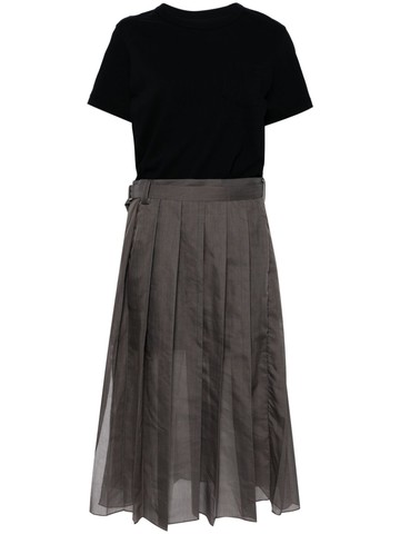 sacai - layered pleated midi dress - women - Cotton/Cotton/Polyester - 1 - Blue