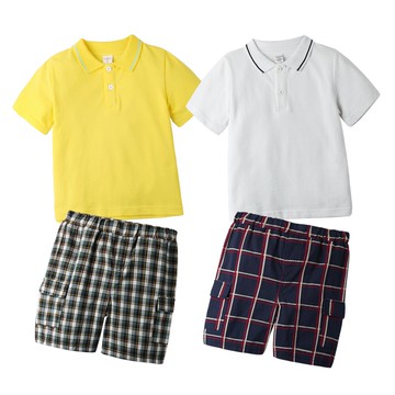 Augelute 純棉短袖POLO領格紋套裝 60024