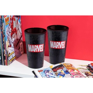 【Paladone UK】Marvel 漫威 LOGO 黑色磨砂質感英雄玻璃杯 漫威水杯