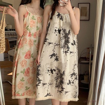 臺灣出貨 帶胸墊睡裙 吊帶睡裙 連身睡裙女吊帶睡裙女夏季甜美帶胸墊雲朵棉睡衣ins連衣裙夏天薄款女家居服