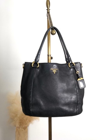 【日本直送 名牌中古包】PRADA 普拉達 托特包 黑色 Logo 皮革 vintage 古著 f7udbt