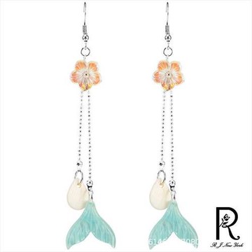 【RJ New York】人魚仙氣花朵長流蘇雙垂墜耳環(耳勾耳夾可選)