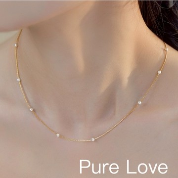 Pure Love樂芙 / 正韓 銀飾【S925純銀】N0932簡約通體純銀項鍊MINI間隔珍珠鎖骨鏈 短項鏈 / 金
