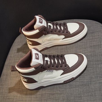 真皮高幫小白鞋女2024新款休閑板鞋ins潮運動百搭秋冬季加絨女鞋