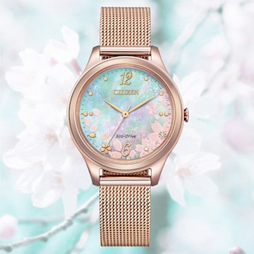 CITIZEN 星辰 LADYS 光動能 櫻花粉蝶貝 米蘭帶女錶 EM0508-80D 送禮 禮物 推薦