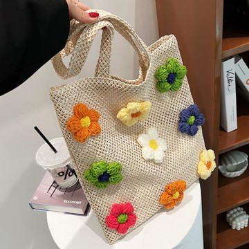 小清新單肩包包女2025新款大容量花朵手提袋百搭編織鏤空托特包夏