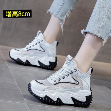超火內增高女鞋夏季薄款厚底老爹鞋女網面透氣夏款高幫運動鞋網鞋