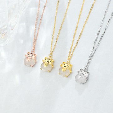 現貨+預購 925純銀項鍊玉髓吊墜-老虎招財小巧可愛情人節生日聖誕節交換禮物女飾品4款74bu39【獨家進口】【米蘭精品】