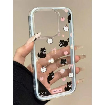蝴蝶結黑白貓咪適用蘋果iPhone17/16Plus/15promax/三合一/13卡通