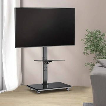 通用電視落地支架移動帶輪實木藝術一體機推車掛架適用55/65/70寸 雙11全館免運