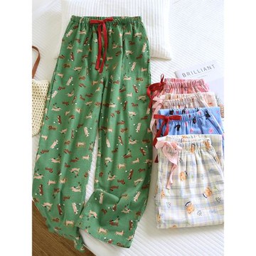純棉磨毛睡褲女長褲春秋季全棉可愛卡通家居褲寬松可外穿遛彎褲