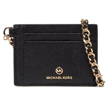 MICHAEL KORS JET SET CHARM 金屬鍊帶荔枝紋皮革卡夾(經典黑)