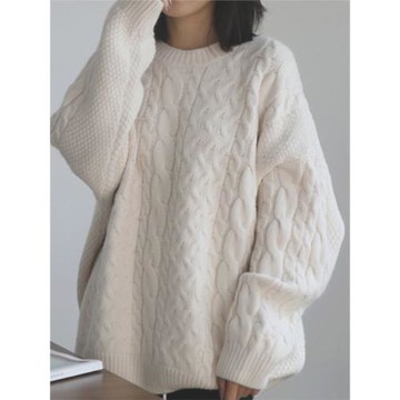 日系麻花毛衣女復古慵懶風紅色新款加厚寬松秋冬季溫柔針織衫上衣