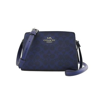 COACH GIA金屬珠光海軍藍C LOGO PVC硬殼斜背包