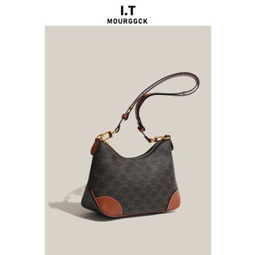 【IT】法式腋下包 小眾老花復古牛角包時尚通勤單肩包包女斜挎包