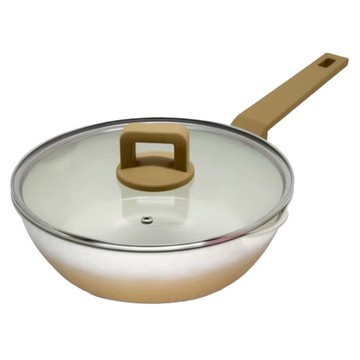 義大利 Mama Cook 馬卡龍漸層繽紛鈦陶瓷煎炒鍋 棕梠咖  1個  24cm