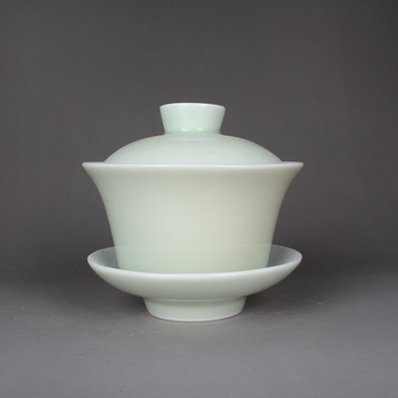 景德鎮建國瓷廠博物館款豆青釉蓋杯茶杯古玩古董仿古陶瓷器收藏品
