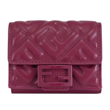 FENDI 8M0395 FF LOGO立體壓花NAPPA皮革三折小短夾.紫紅