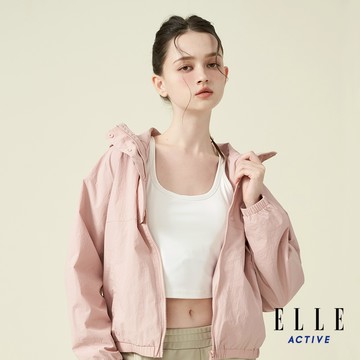 【ELLE ACTIVE】 女款 防潑水機能連帽夾克外套-灰粉色 (EA24A2W6102-72)