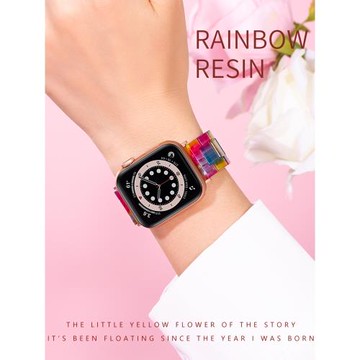 適用iwatch8表帶S9蘋果S10手表applewatch9代S8彩虹S7樹脂7小眾女可愛SE男S6高級感創意6運動5代智能10腕帶