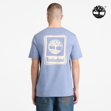 Timberland官方旗艦 男款灰藍色方形LOGO圖案短袖T恤|A5S6PB88
