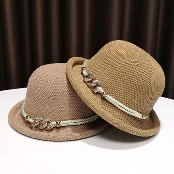 圓頂禮帽女2024新款短檐休閑女帽新款棉麻帽子法式復古赫本風盆帽