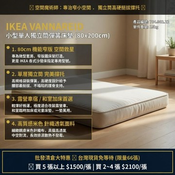 *尋寶趣嚴選* 現貨 露營 床拼 沙發床 IKEA VANNAREID 小型單人獨立筒彈簧床墊（高硬/米色）