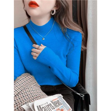 秋冬半高領長袖針織打底衫女裝春裝上衣歐貨大碼氣質修身內搭毛衣