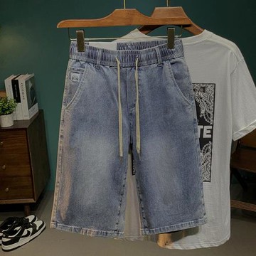 2024牛仔短褲男夏季薄款寬松潮牌五分中褲松緊腰彈力無鐵5分男褲