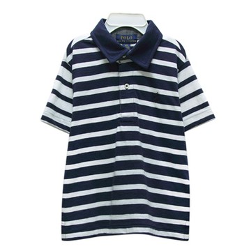 Ralph Lauren 童裝經典小馬條紋短袖POLO衫-藍/白