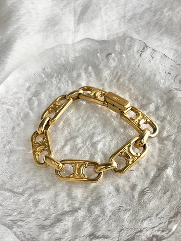 【 日本直送 名牌中古包 】CELINE  સ eline 手鍊 金色 徽標 vintage 古著 8f46ju