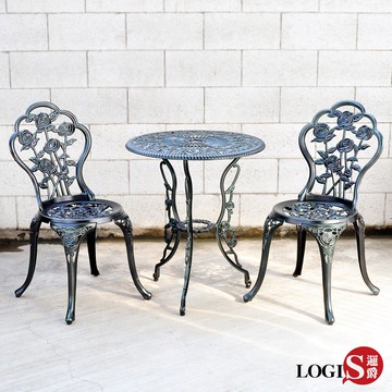 桌椅/休息桌椅 花想復古鋁合金鑄鋁庭園1桌2椅【LOGIS邏爵】【UT-2GR】