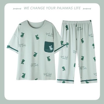 北極絨睡衣女士夏季純棉短袖七分褲大碼夏天2025年新款家居服春秋